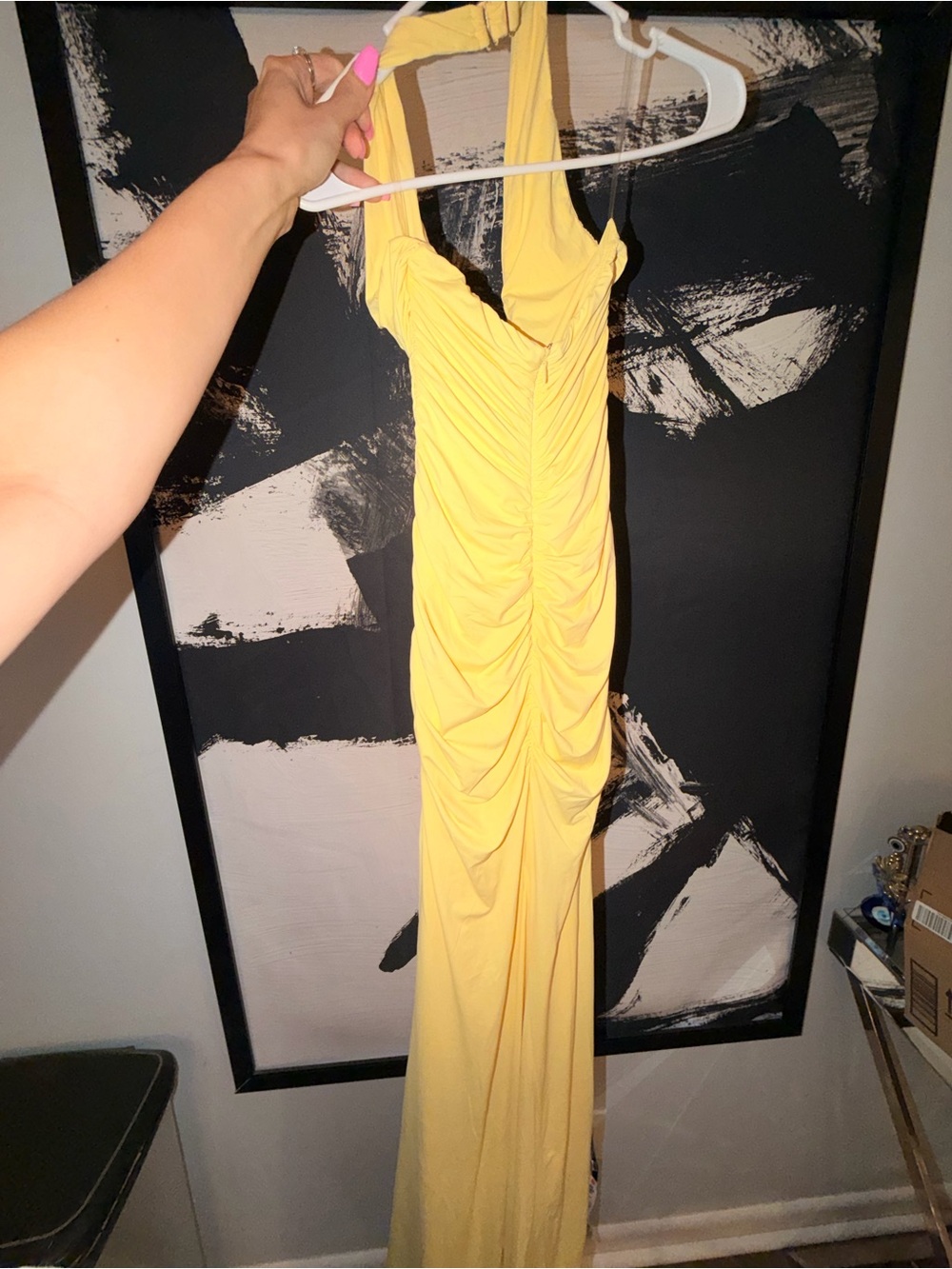 Oh Polly Yellow Halter Deep V Maxi Gown - Picture 5 of 6